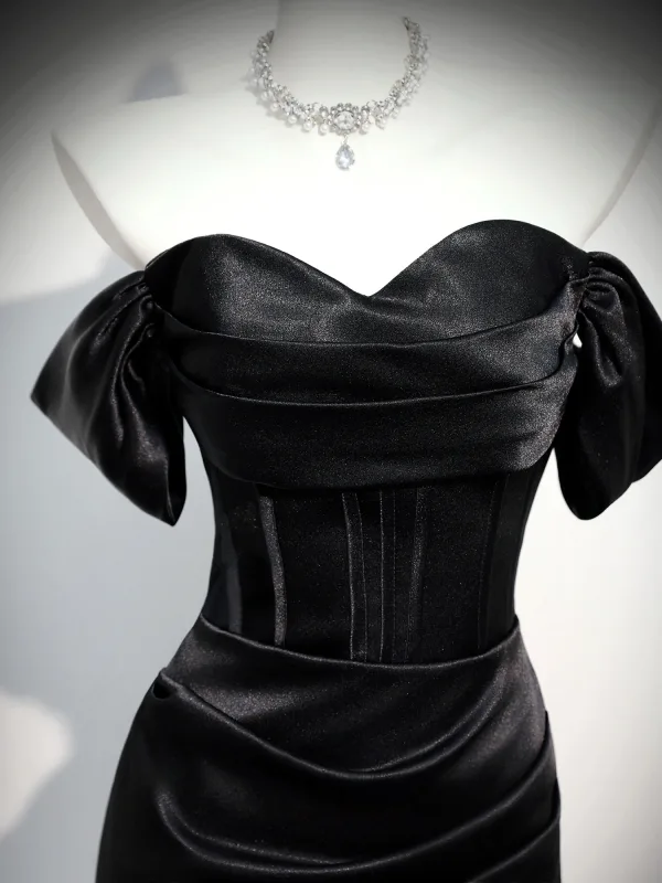 Chic / Beautiful Black Evening Dresses 2026 Trumpet / Mermaid Off-The-Shoulder Short Sleeve Backless Floor-Length / Long Formal Dresses