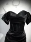 Chic / Beautiful Black Evening Dresses 2026 Trumpet / Mermaid Off-The-Shoulder Short Sleeve Backless Floor-Length / Long Formal Dresses