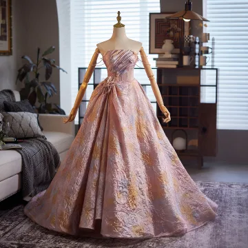 Mode Rougissant Rose Appliques Robe De Bal 2025 Robe Boule Bustier Sans Manches Dos Nu Longue Robe De Ceremonie