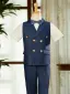 Bleu Marine 4 pièces Manches Courtes Costume Garçon Mariage 2025 Pantalon Chemise Cravate Gilet