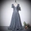 Sparkly Silver Grey Sequins Prom Dresses 2022 A-Line / Princess V-Neck Short Sleeve Backless Floor-Length / Long Prom Formal Dresses