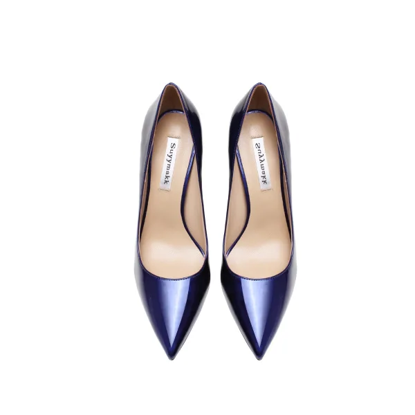 Chic / Belle Bleu Roi Cuir Verni Bureau OL Escarpins 2022 Cuir 10 cm Talons Aiguilles À Bout Pointu Escarpins Talons Hauts