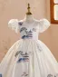 Elegant White Embroidered Birthday Flower Girl Dresses 2026 Ball Gown Scoop Neck Puffy Short Sleeve Backless Floor-Length / Long