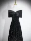 Sparkly Black Gold Sequins Evening Dresses 2026 A-Line / Princess Off-The-Shoulder Short Sleeve Backless