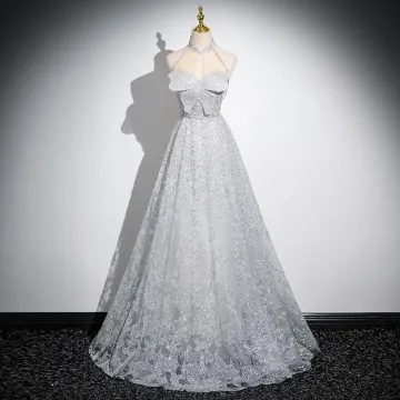 Mode Gris Perlage Paillettes Robe De Bal 2024 Princesse Col Haut Papillon Sans Manches Dos Nu Longue Promo Robe De Ceremonie