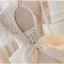 Elegant Chinese style White Pearl Lace Flower Wedding Dresses 2023 A-Line / Princess High Neck Puffy Short Sleeve Backless Bow Sweep Train Wedding