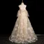 Chic / Beautiful Champagne Lace Flower Prom Dresses 2024 A-Line / Princess Strapless Sleeveless Backless Floor-Length / Long Prom Formal Dresses
