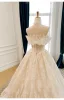 Luxury / Gorgeous White Beading Pearl Sequins Lace Flower Wedding Dresses 2026 Ball Gown Strapless Sleeveless Backless Floor-Length / Long