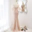 Scintillantes Sexy Champagne Paillettes Robe De Soirée 2022 Trompette / Sirène Bretelles Spaghetti Gonflée Manches Courtes Dos Nu Longue Soirée Robe De Ceremonie