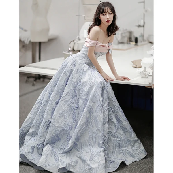 Charming Fashion Sky Blue Prom Dresses 2022 A-Line / Princess Strapless Sleeveless Backless Floor-Length / Long Prom Formal Dresses