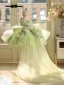 Chic / Beautiful Sage Green Pearl Sequins Appliques Short Birthday Flower Girl Dresses 2026 Ball Gown Spaghetti Straps Sleeveless Backless Tulle