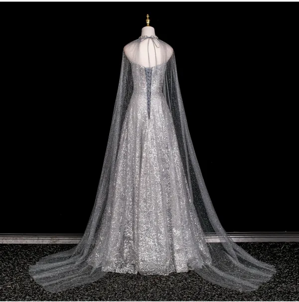 Glitzernden Sexy Silber Perlenstickerei Strass Pailletten Abendkleider 2025 A Linie Bandeau Ärmellos Rückenfreies Lange Festliche Kleider