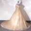 Chic / Beautiful Champagne Beading Lace Flower Prom Dresses 2022 A-Line / Princess Scoop Neck Long Sleeve Backless Sash Floor-Length / Long Prom Formal Dresses
