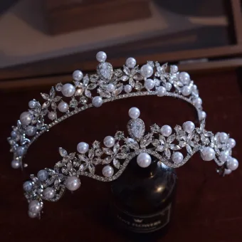 Charmant Zilveren Parel Rhinestone Legering Huwelijk Tiara Bruids Haaraccessoires 2025