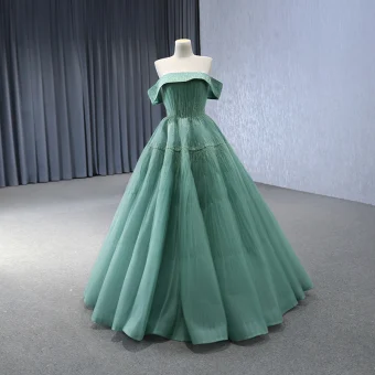 Haut De Gamme Vert Cendré Perlage Robe De Bal 2024 Robe Boule De L Épaule Sans Manches Dos Nu Longue Promo Robe De Ceremonie