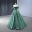 High-end Sage Green Beading Prom Dresses 2024 Ball Gown Off-The-Shoulder Sleeveless Backless Floor-Length / Long Prom Formal Dresses