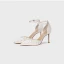 Elegant White Pearl Satin Wedding Shoes 2023 Ankle Strap 8 cm Stiletto Heels Pointed Toe Wedding Sandals High Heels