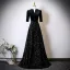 Vintage / Retro Navy Blue Sequins Mother Of The Bride Dresses 2025 A-Line / Princess High Neck Short Sleeve Floor-Length / Long