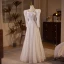 Vintage / Retro Ivory Lace Flower Wedding Dresses 2024 A-Line / Princess Square Neckline Long Sleeve Backless Floor-Length / Long