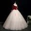 Elegant Burgundy Beading Sequins Lace Flower Appliques Prom Dresses 2025 Ball Gown Square Neckline 3/4 Sleeve Backless Floor-Length / Long Formal Dresses