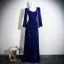 Vintage / Retro Royal Blue Velvet Prom Dresses 2026 Trumpet / Mermaid Square Neckline 3/4 Sleeve Backless Floor-Length / Long Formal Dresses