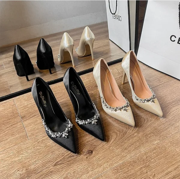 Schöne Schwarz Strass Abend Pumps 2026 10 cm Stilettos Spitzschuh Pumps Hochhackige