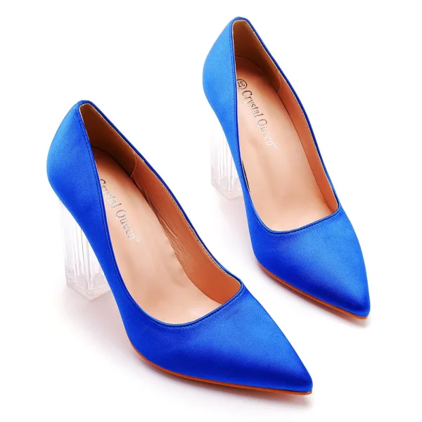 Chic / Beautiful White Transparent Crystal Prom Pumps 2023 Satin 9 cm Stiletto Heels Pointed Toe Pumps High Heels