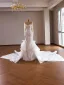 Luxury / Gorgeous White Handmade  Beading Pearl Rhinestone Sequins Wedding Dresses 2026 Trumpet / Mermaid Scoop Neck Long Sleeve Backless Chapel Train