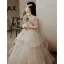Charming Champagne Cascading Ruffles Birthday Flower Girl Dresses 2022 Ball Gown Scoop Neck Beading Pearl Sequins Appliques Short Sleeve Floor-Length / Long Flower Girl Dresses