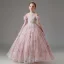 Chic / Beautiful Blushing Pink Beading Sequins Lace Flower Flower Girl Dresses 2024 Birthday Ball Gown Scoop Neck Short Sleeve Floor-Length / Long