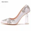Mode Weiß Strass Kristall Pumps 2023 9 cm Thick Heels Spitzschuh Hochzeit Sandaletten Hochhackige