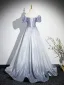 Chic / Beautiful Multi-Colors Grey Glitter Prom Dresses 2024 A-Line / Princess Square Neckline Short Sleeve Backless Floor-Length / Long Prom Formal Dresses