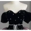 Vintage / Retro Black Rhinestone Sash Satin Prom Dresses 2023 Ball Gown Off-The-Shoulder Short Sleeve Backless Floor-Length / Long Formal Dresses