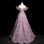 Lovely Lavender Beading Sequins Appliques Prom Dresses 2024 A-Line / Princess Off-The-Shoulder Sleeveless Backless Floor-Length / Long Prom Formal Dresses