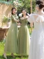 Modest / Simple Sage Green Bow Bridesmaid Dresses 2022 A-Line / Princess Short Sleeve Backless Floor-Length / Long Bridesmaid Wedding Party Dresses