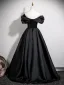 Vintage / Retro Black Prom Dresses 2025 Ball Gown Off-The-Shoulder Short Sleeve Backless Floor-Length / Long Formal Dresses