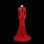 Luxe Rouge Fait main Perlage Paillettes Plumes Robe De Soirée 2023 Trompette / Sirène Encolure Dégagée Manches Longues Ceinture Tribunal Train Soirée Robe De Ceremonie