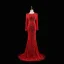 Luxe Rouge Fait main Perlage Paillettes Plumes Robe De Soirée 2023 Trompette / Sirène Encolure Dégagée Manches Longues Ceinture Tribunal Train Soirée Robe De Ceremonie