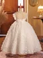 Lovely White Rhinestone Appliques Butterfly Birthday Flower Girl Dresses 2024 Ball Gown Scoop Neck Sleeveless Backless Floor-Length / Long