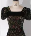 Scintillantes Noire Paillettes Robe De Bal 2024 Princesse Encolure Carrée Gonflée Manches Courtes Dos Nu Longue Promo Robe De Ceremonie