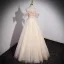 Charming Champagne Beading Appliques Prom Dresses 2023 A-Line / Princess Off-The-Shoulder Short Sleeve Backless Floor-Length / Long Prom Formal Dresses