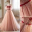 Fashion Blushing Pink Beading Sequins Prom Dresses 2023 A-Line / Princess Off-The-Shoulder Bow Sash Short Sleeve Backless Floor-Length / Long Prom Formal Dresses