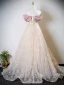 Elegante Rosa Perlenstickerei Applikationen Ballkleider 2025 Off Shoulder Kurze Ärmel Rückenfreies Sweep / Pinsel Zug Tülle Festliche Kleider