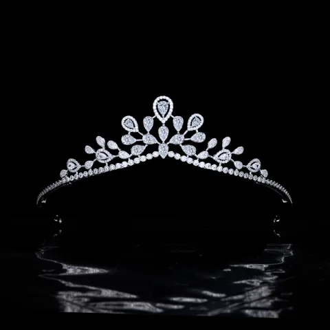 Enkel Hvit Rhinestone Zirkon Legering Bryllup Tiara Har Tilbehor 2022
