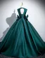 Vintage / Retro Dark Green Bow Satin Prom Dresses 2025 Ball Gown Scoop Neck Sleeveless Backless Floor-Length / Long Prom Formal Dresses