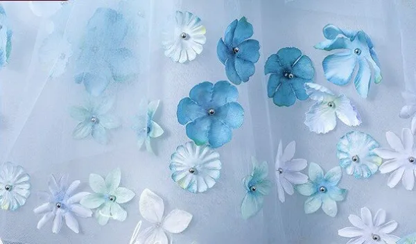 Fée Des Fleurs Bleu Ciel Perle Appliques Robe De Bal 2026 Robe Boule Encolure Carrée Sans Manches Dos Nu