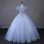 Fashion Sky Blue Beading Sequins Prom Dresses 2023 Ball Gown V-Neck Short Sleeve Bow Backless Floor-Length / Long Prom Formal Dresses