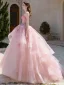 Flower Fairy Blushing Pink Appliques Prom Dresses 2025 Ball Gown Strapless Sleeveless Backless Floor-Length / Long Formal Dresses