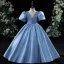 Chic / Beautiful Blushing Pink Satin Flower Girl Dresses 2022 Ball Gown V-Neck Puffy Short Sleeve Backless Floor-Length / Long Prom Flower Girl Dresses