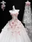 Flower Fairy White Appliques Lace Flower Wedding Dresses 2025 Ball Gown Strapless Sleeveless Backless Court Train Wedding